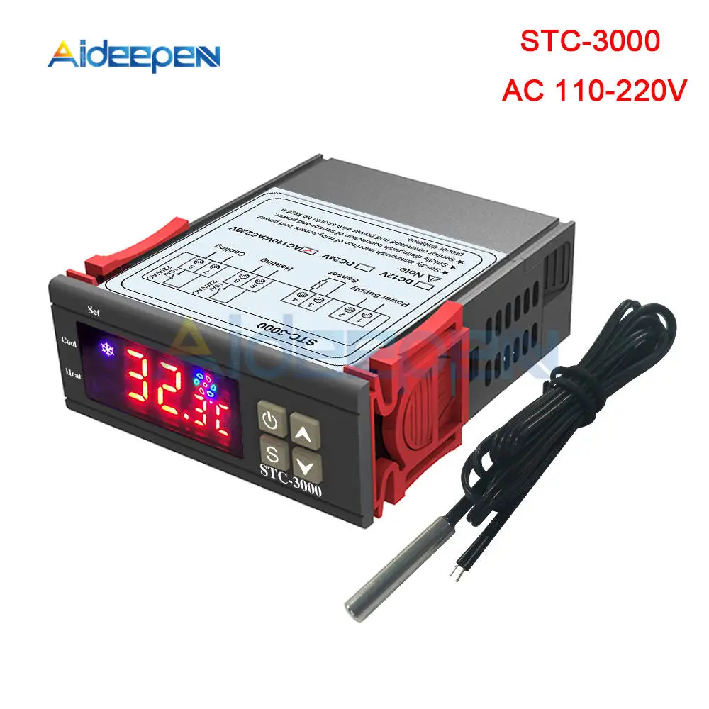 STC-3000 STC-1000 STC-100 Температура Управление; 12V 24V 110 V-220 V светодиодный цифровой терморегулятор Термостат Управление+ NTC Сенсор - Цвет: STC-3000 AC110V-220V