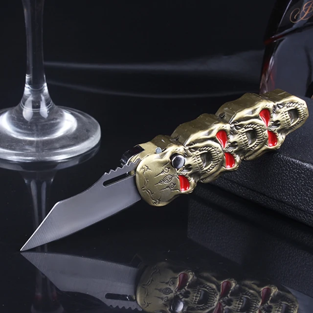 Inflatable Lighter Pocket Folding Knife Skull Pattern Metal Multi