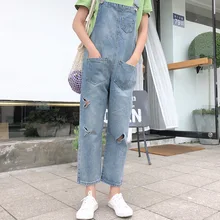 Мешковатые джинсы бойфренда с высокой талией комбинезоны женский джинсовый комбинезон повседневные джинсовые комбинезоны с дырками без рукавов джинсовые комбинезоны для женщин