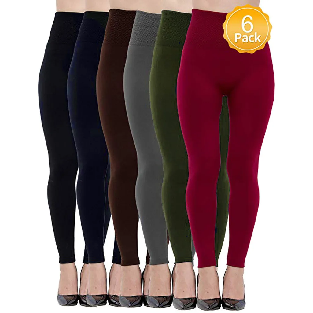 Women Fleece Lined Leggings Soft High Waist Slimming 6 Pack Leggings Pants fitness leggings