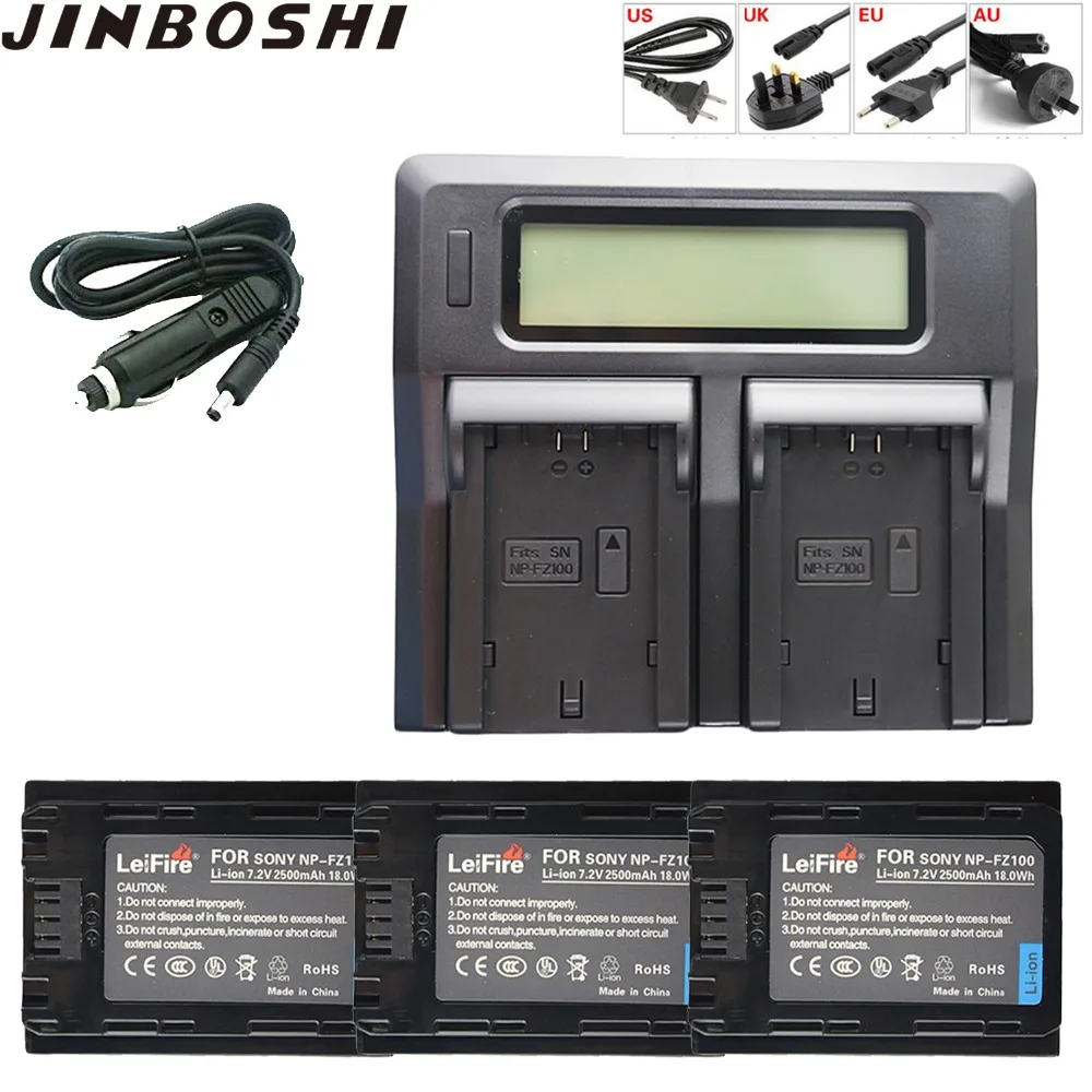

3X NP FZ100 NP-FZ100 Battery + LCD Quick Dual Charger for Sony NP-FZ100 BC-QZ1 Alpha 9, A7RIII, ILCE-7RM3 for Sony A9, A9R