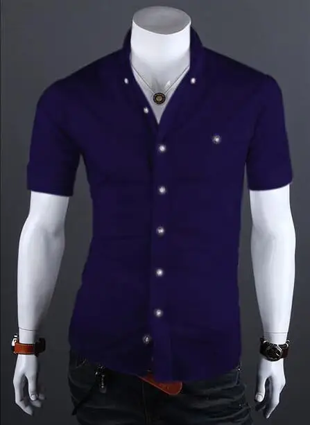 Мужская рубашка люксовый бренд мужские рубашки с коротким рукавом повседневные металлические пряжки хит цвета Slim Fit черные рубашки мужские s Гавайские 3XL - Цвет: Purple