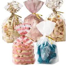 50 pçs saco de plástico pluma páscoa festa de aniversário doces e doces presente presente natal aniversário embrulho