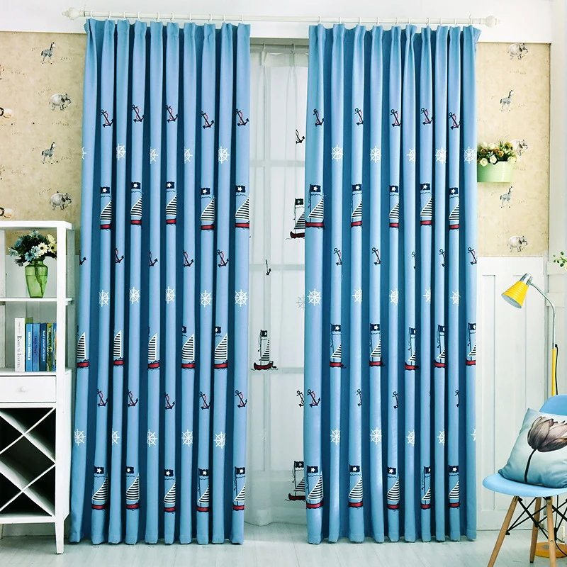 

Children's room boy cartoon Mediterranean sailboat curtain gauze bedroom window towel embroidery finished customized shade