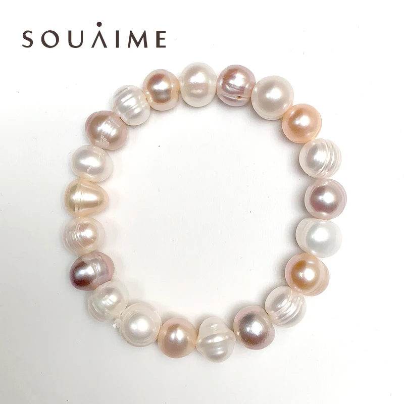 

100% Natural Freshwater Pearl Bracelet Charm 8-11mm Purple White Pink Bracelet For Gift For Women