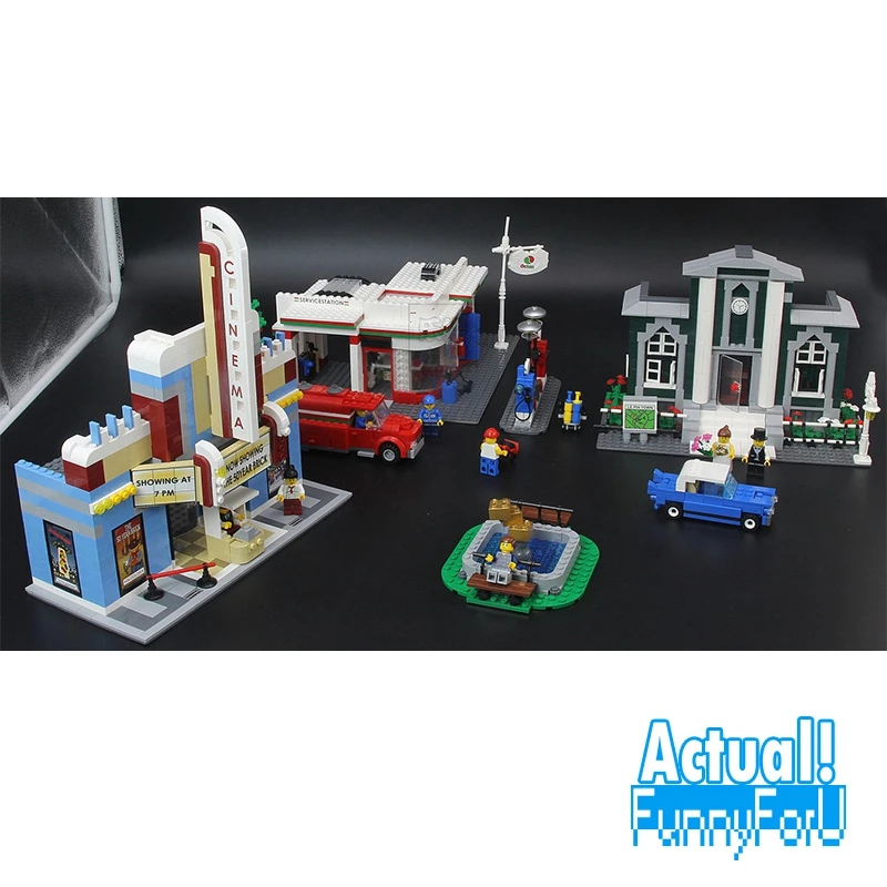 

ANNIVERSARY SET Town Plan Lepin CINEMA SERVICE STATION LAMPPOST VEHICLE 02022 City DIY Building Blocks Bricks Toys 10184 2080pcs