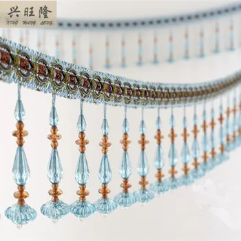 

XWL 6M/lot 11cm Wide Crystal Lantern Beads Curtain Lace Accessories Drapery Tassel Fringes Trim Ribbon DIY Sewing Sofa Decor