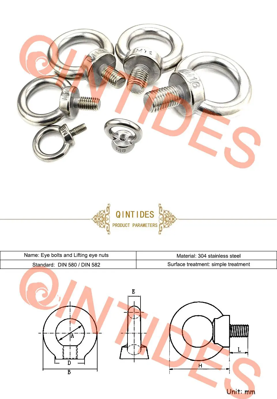 Qinstindes M12 M14 M16 M18 M20 подъемные гайки и болты для глаз из нержавеющей стали