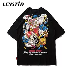 LENSTID Harajuku японский стиль футболка с рисунком кота лето новая хип-хоп футболка с буквенным принтом Футболки забавная футболка уличная