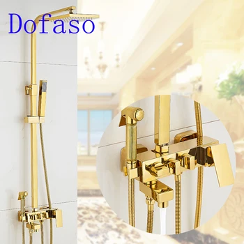 شراءDofaso الذهبي دش مجموعة جودة جميع النحاس مربع الذهب دش صنبور العتيقة حمام دش كبير رئيس 8''
