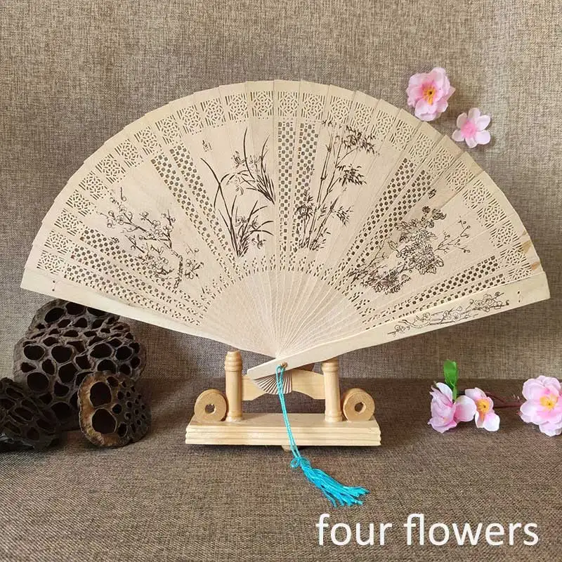 1Pcs Chinese wood carving printing Vintage antique craft fan Incense wood lady folding fan