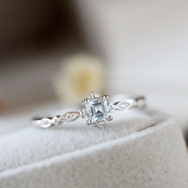 Light Blue Crystal Engagement Ring for Women
