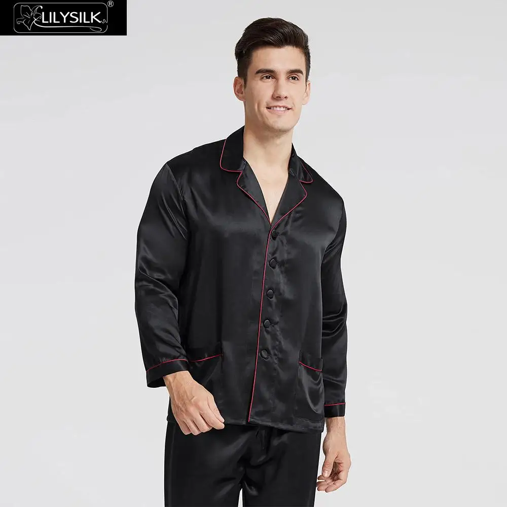LilySilk пижамный комплект, мужские пижамы, одежда для сна, длинные, чистый 100 шелк, 22 momme, роскошный с отделкой,, распродажа