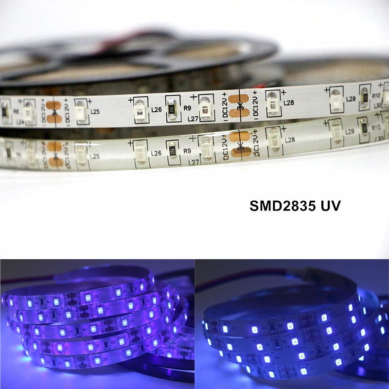 12V UV ультрафиолетовая 395 405nm Светодиодная лента 2835/3528 SMD 60led/m IP20 IP65