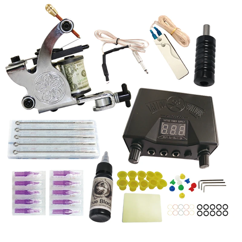 

Beginner Tattoo Set Complete Equipment 1 Tattoo Machine Gun 1 color Inks Power Supply Cord Kit Body Beauty DIY Tools