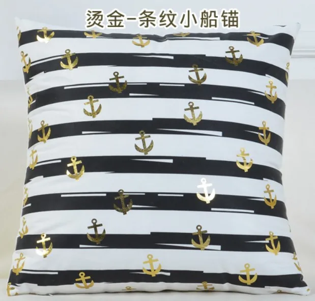 Anchor Sea Pillow Cover Cushion Case White Velvet Golden Starfish Sofa Cushion cover Home Chair bed Cushion Cover 45x45cm B427