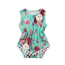Симпатичные новорожденных без рукавов для маленьких девочек Tassel Romper Цветочный принт комбинезон женский пляжный костюм наряды Комплект