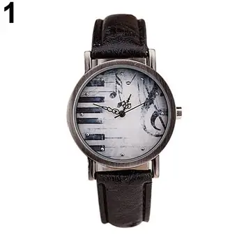 Creative Women Men Vintage Retro Casual Dress Gold Piano Music Watches Leather Quartz Wrist Watch Reloje Mujer Montre Femme melissa shining crystals dress watches women real leather dress wrist watch personalized moon dial relogio quartz montre femme