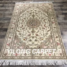 Yilong 4'x6' турецкий handknotted красивые и прочные изысканные Ручная работа; вязаное; шерстяное шелковый ковер(wy2110s4x6