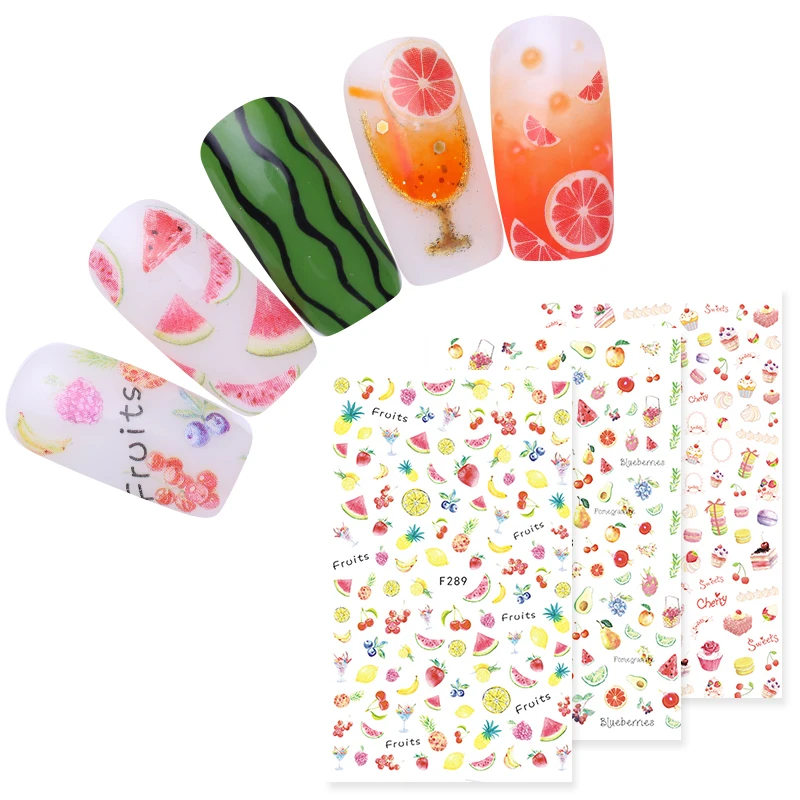 

1 Sheet 3D Nail Sticker Summer Fruit Series Grapefruit Watermelon Lemon Nail Transfer Decoration
