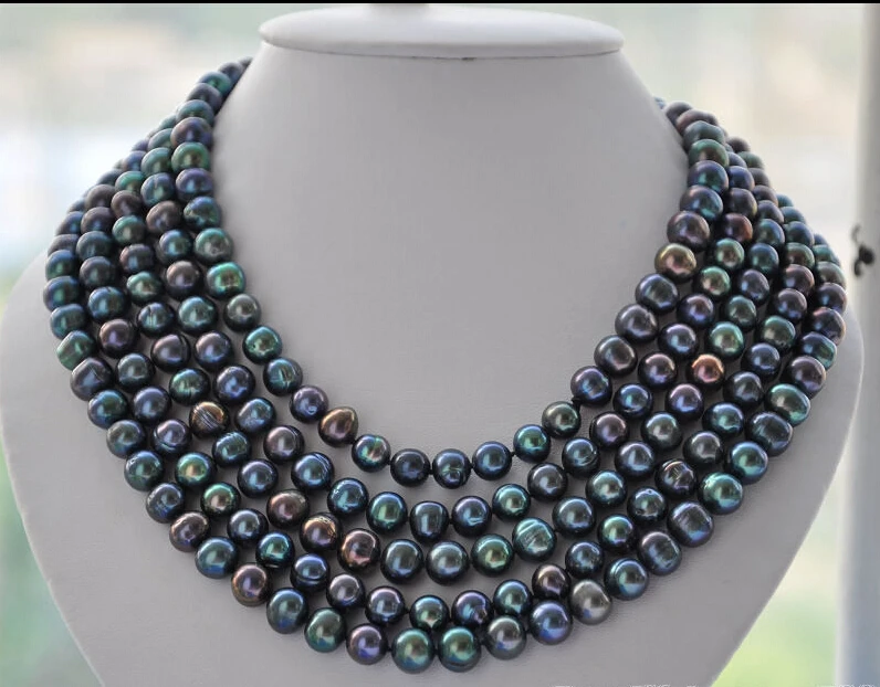 

z5280 LONG 10mm round PEACOCK BLACK Freshwater pearl necklace 100inch