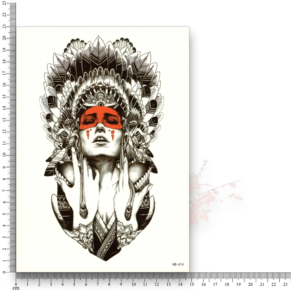 للماء المؤقتة ملصقا المتاح المياه نقل وهمية الوشم القديمة الهندي رئيس فتاة warrior النساء الجسم الفن زهرة الذراع