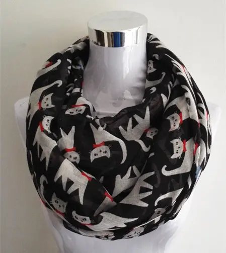 Модный шарф с животным принтом, снуд, бегущая кошка, бесконечность, шарф, горячая Распродажа, женские шарфы, кольцо, шарф для женщин - Цвет: Black