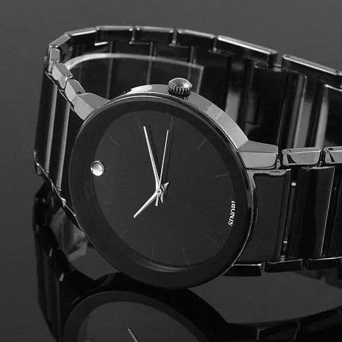 S5Q Men's Fashion Quartz Pointer Stainless Steel Black Brand New
