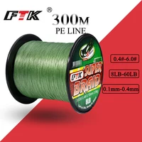 FTK Braided Wire 300M PE Braided Fishing Line 0.4-6.0 Code 4 Strands 8LB 10LB 20LB 60LB PE Braided Multifilament Fishing Line 1