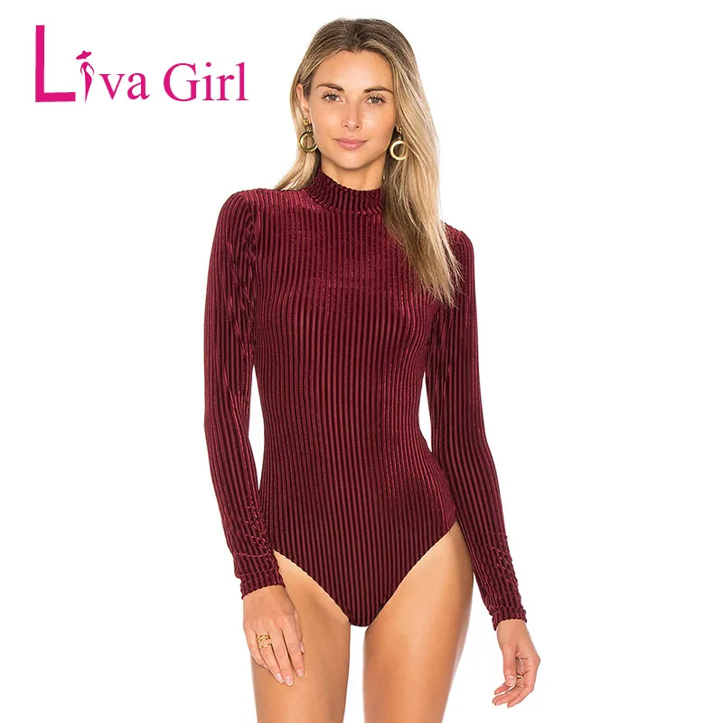 LIVA GIRL Женский бархатный облегающий костюм 2019 Весна длинный рукав воротник стойка