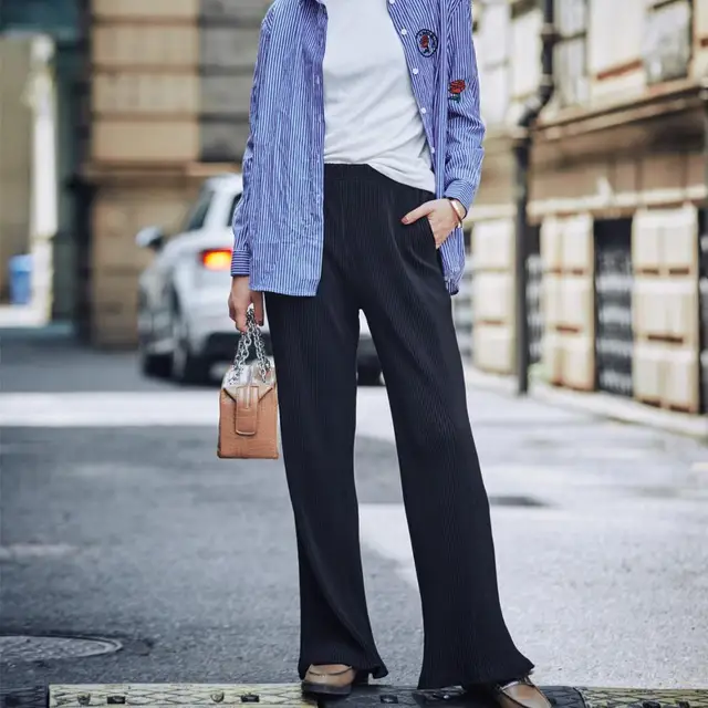 HziriP Pleated Loose Trousers Women Autumn Winter England Style Solid