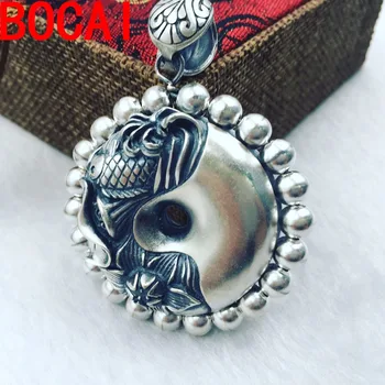 

S925 silver silver carp Koi can turn lotus Silver Pendant