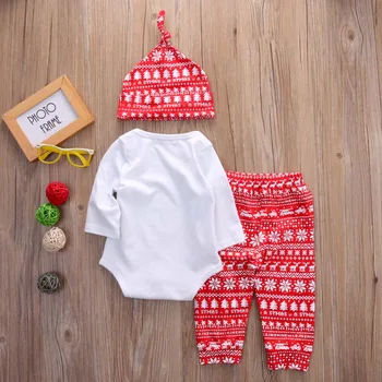 2016 Christmas Newborn Baby Girl Boy Snowflake Romper Pants Leggings Hat 3pcs Outfits Infant Bebek Clothing Set 0-18M 6