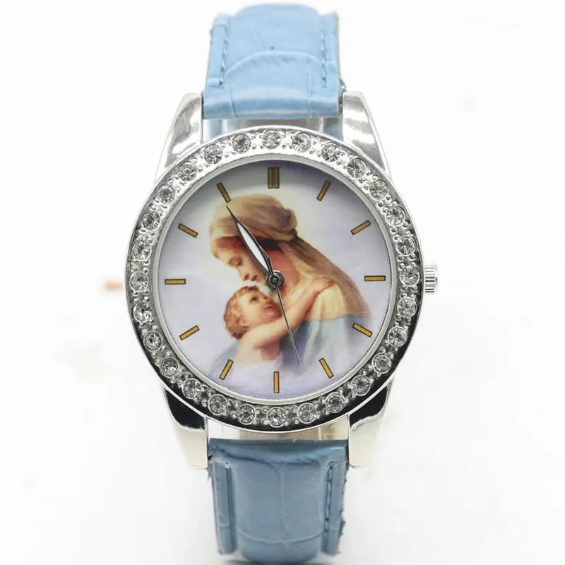 Ретро пресвязанные Девы Марии объятия Санто Нино часы женские мужские классические христианские католические религиозные часы - Цвет: 11