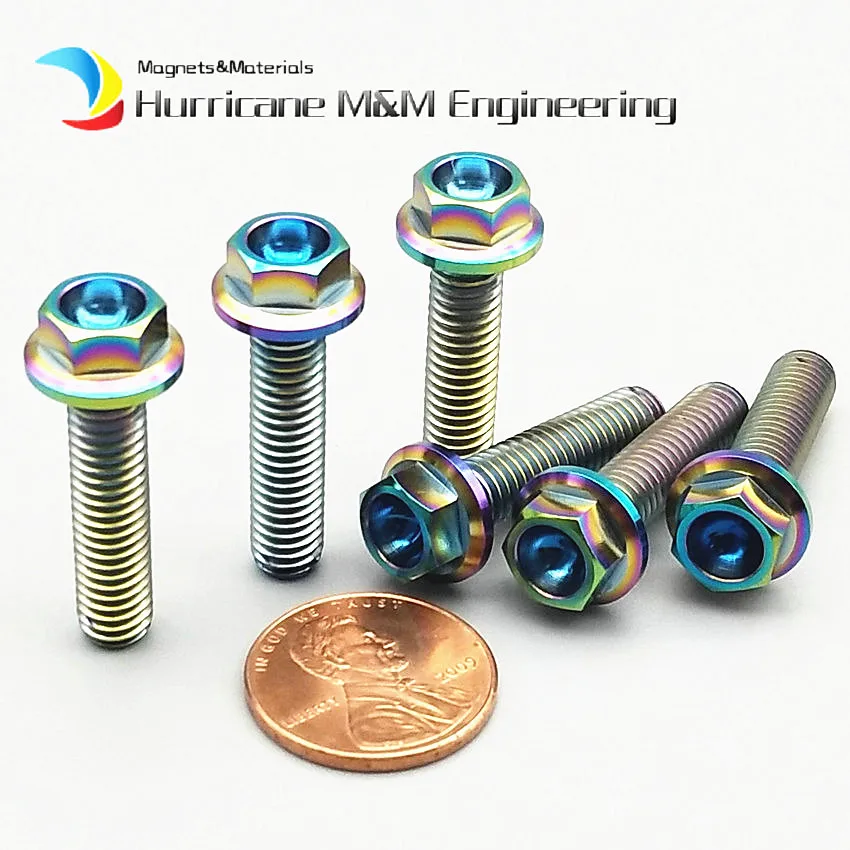 30pcs Ti Bolt M6 M6x10-60mm Motorcycle DIY MTB Titanium Bolts Ti Gold Multicolor Flange Head Hexagon Ti Screws Ti Fastener