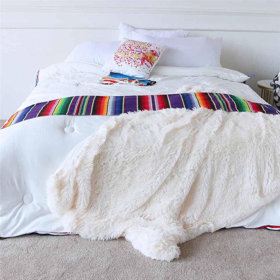 BeddingOutlet المكسيكي Serape بطانية الملونة مخطط سماط المكسيك ديكور الجدول عداء القطن غطاء الطاولة ل حزب 35x213 سنتيمتر