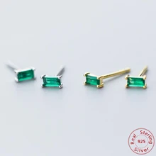 Минималистичные серьги-гвоздики для женщин, вечерние, геометрические, квадратные, зеленый циркон, золотой цвет, 925 пробы, серебро, модные ювелирные изделия