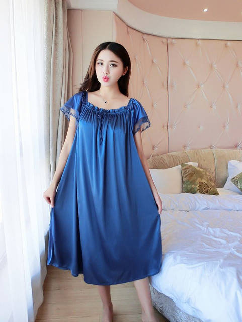 Lady Summer New Sexy Silk Nightgowns Women Casual Chemise Nightie Nightwear