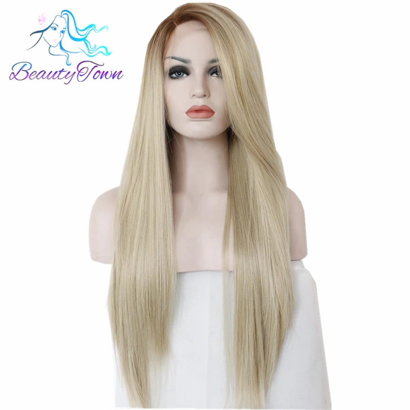 

BeautyTown Straight Type Heat Resistant Hair 150% Density Cosplay Hand Tied Masquerade Daily Makeup Synthetic Lace Front Wig