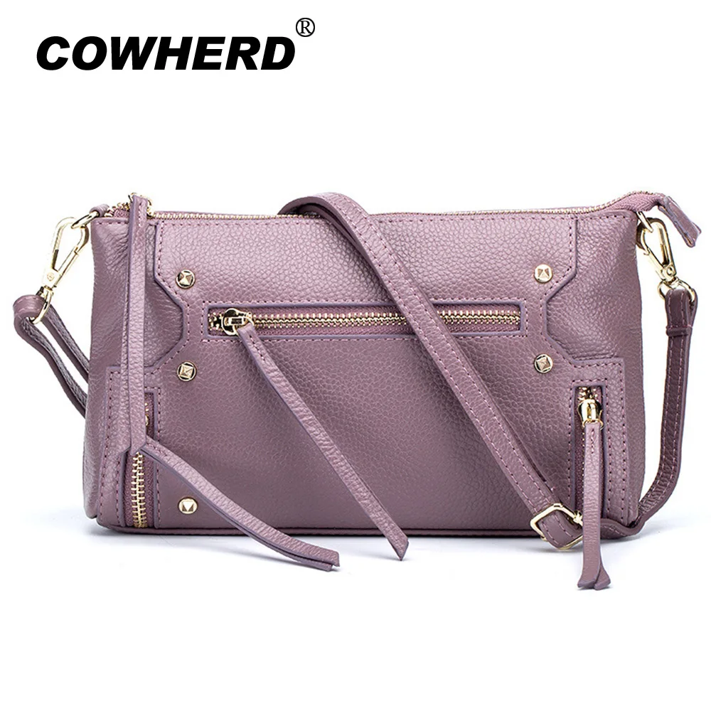 2019 New Women Genuine Cow Leather Messenger Bag Small Rivet Motorcycle Crossbody Bag Fashion ...