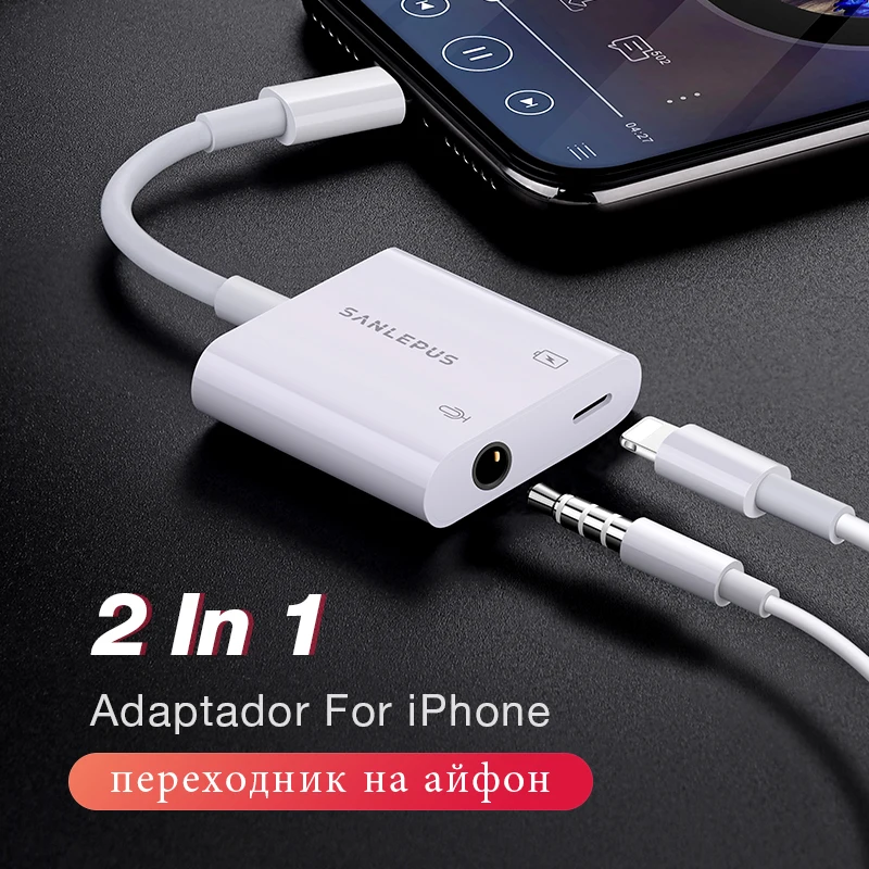 

2 in 1 Adapter for Lightning to 3.5mm Headphones Jack Earphone Aux Splitter for iPhone 7 8 plus Xs Max XR cargador y audio