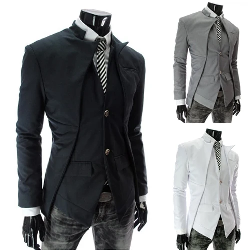

2018 Top Brand Fashion Men's Suit Jacket Slim Asymmetrical Design Tuxedo Jacket 3 Color 4 Size Business Suit Dropshipping NZ55