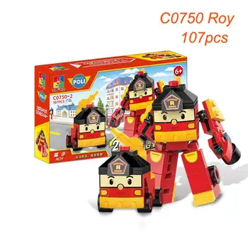 

Robocar Poli Transformation Building Blocks Roy Fire Truck Figure Creative Bricks Educational Kids Toys Compatible DIY Block