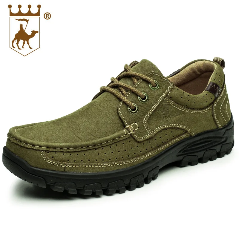 Кроссовки для пешего туризма; прогулочная обувь; Мужская обувь из натуральной кожи; резиновая нескользящая износостойкая подошва; кружево; CALTUS Camel; дышащая обувь; 8606 - Цвет: Армейский зеленый