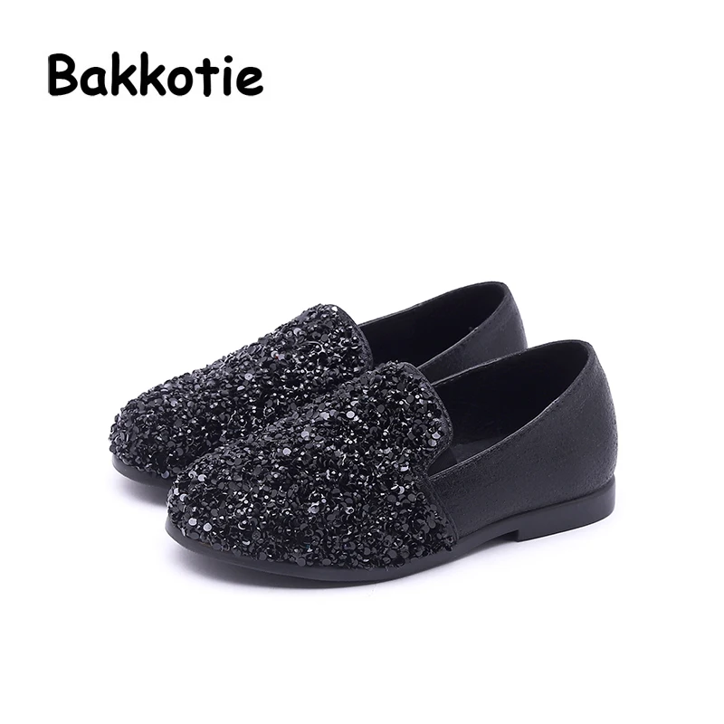 Bakkotie/Новинка осени 2019 модные блестящие туфли на плоской подошве для маленьких