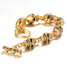 4 цвета хип хоп Рок 316L нержавеющая сталь цепочка с черепами цепочка браслет на запястье для мужчин Байкер ювелирные изделия золото серебро черный