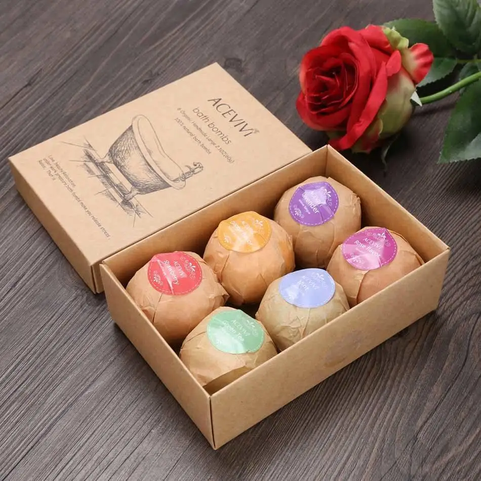 

6pcs Gift Box Handmade Bath Bombs Big Bath Fizzy Organic Essential Oil Bath Bomb Kit Moisturizing Bubble Spa Relaxed Shower Tool