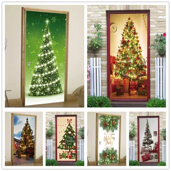 

2pcs 77*200cm Christmas tree snow with Glue Self Adhesive Wallpaper PVC 3D Wall Sticker Waterproof Wall Paper For Door Sticker