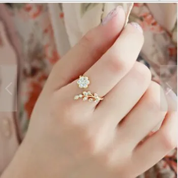 

2020 The new European and American fashion temperament alloy twisted leaves wishful flower opening ring Adjustable Ring