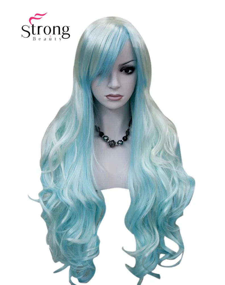 Women's Wigs Long Curly White Blue cosplay wig Synthetic Hairin